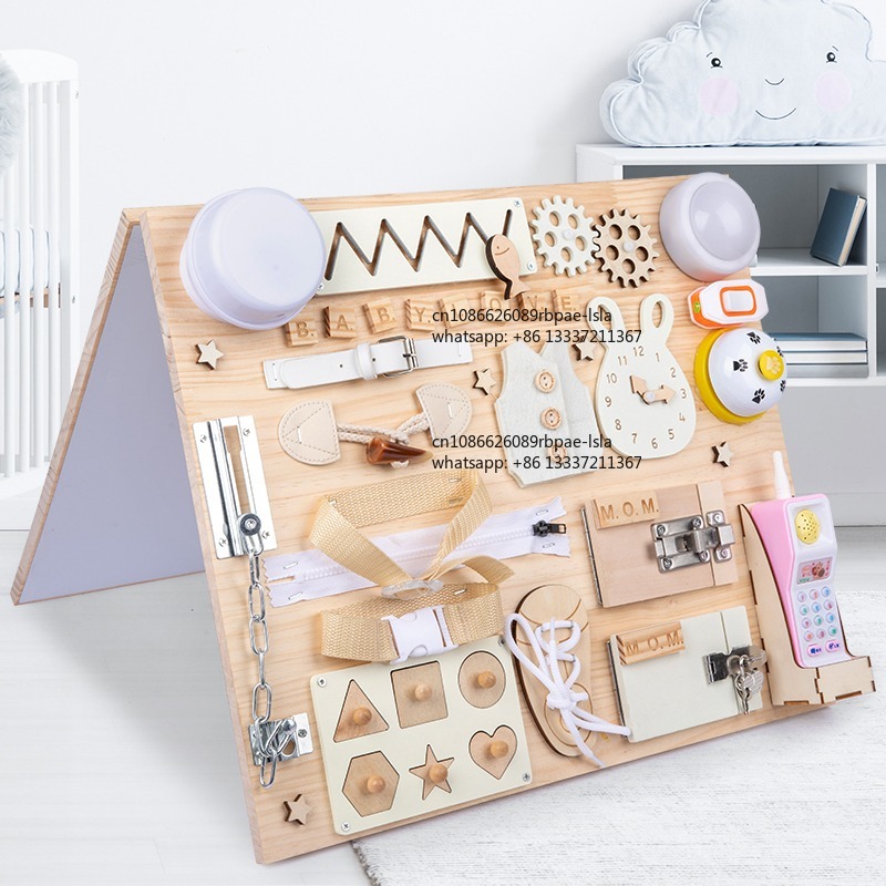 Montessori Wooden Busy Board Toddler - Montessori Tablica Manipulacyjna Drewniana Zabawka Sensoryczna